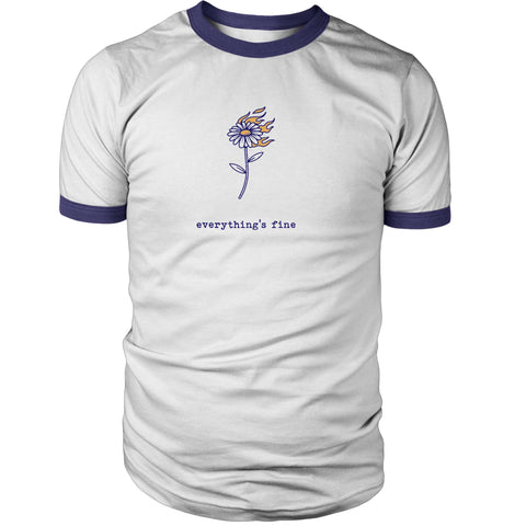 Everything's Fine* - White Navy Ringer T-Shirt  SALE!!