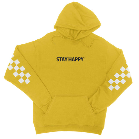 Stay Happy Checkerboard - Solid Gold Hoodie