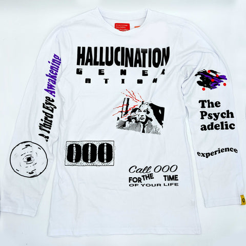 Hallucination Generation All Over Print - Eye White Long Sleeve Shirt