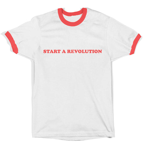 Start A Revolution - White Red Ringer T-Shirt